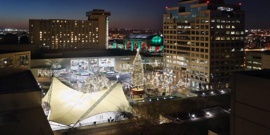 Crown Center Square with Mayor's Christmas Tree, Lights and Ice Terrace